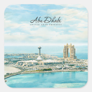 Abu Dhabi Skyline Watercolor Travel Keepsake Square Sticker