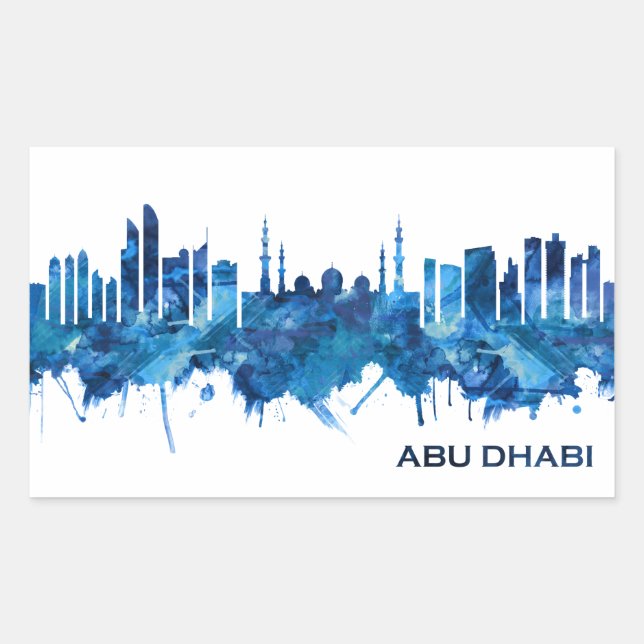 Abu Dhabi UAE Skyline Blue Rectangular Sticker (Front)