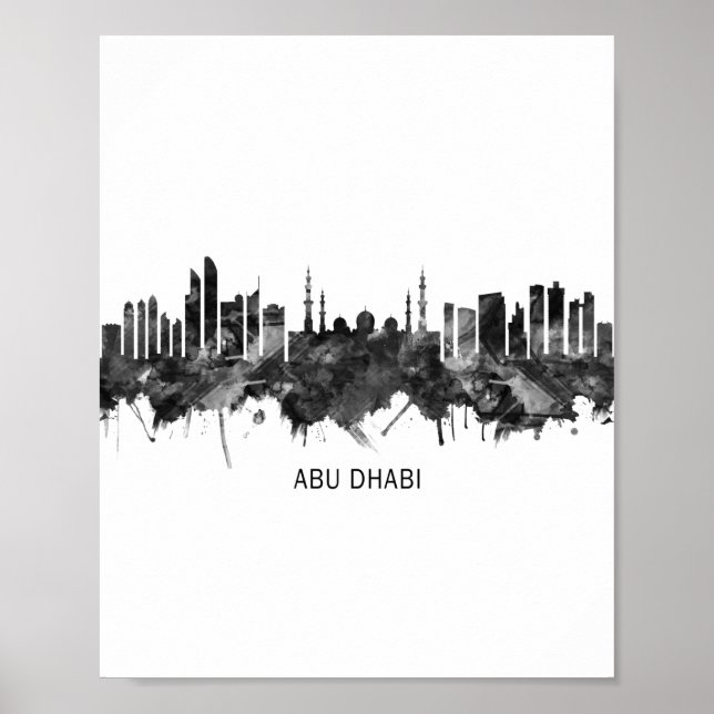 Abu Dhabi UAE Skyline BW Poster (Front)