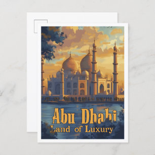 Abu Dhabi UAE Vintage Art Travel Illustration Postcard