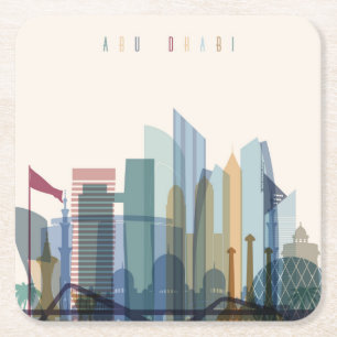 Abu Dhabi, United Arab Emirates   City Skyline Square Paper Coaster