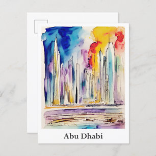Abu Dhabi United Arab Emirates Watercolor Travel Postcard