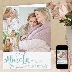 Abuela Calligraphy 3 Photo Happy Birthday Card