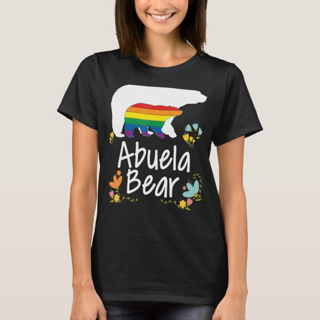 Abuela Lgbt Bear Gay Lesbian Pride Rainbow Floral  T-Shirt (Front)