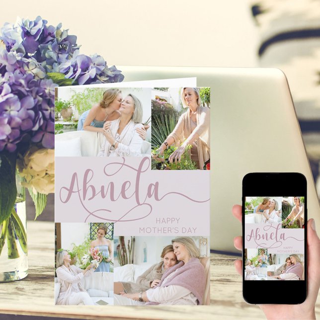 Abuela Mother's Day 4 Photo Collage Pink Holiday Card (Creator Uploaded)