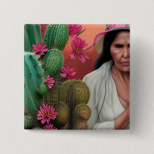 Abuela Surreal Floral Digital Art 15 Cm Square Badge