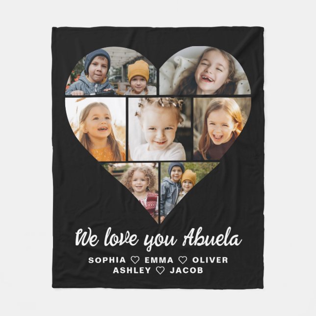 Abuela We Love you Heart Modern Photo Collage Fleece Blanket (Front)
