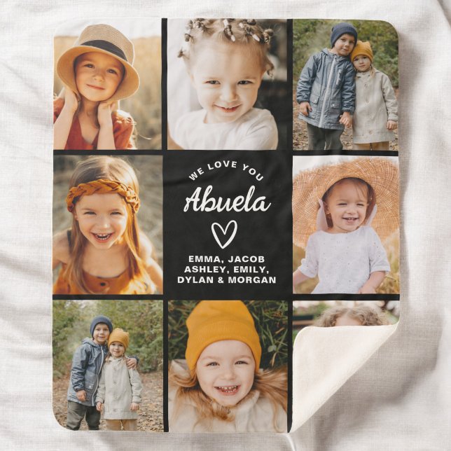 Abuela We Love you Heart Modern Photo Collage Sherpa Blanket (Creator Uploaded)