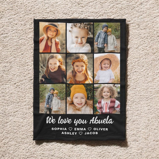 Abuela We Love you Hearts Modern Photo Collage Fleece Blanket (Creator Uploaded)