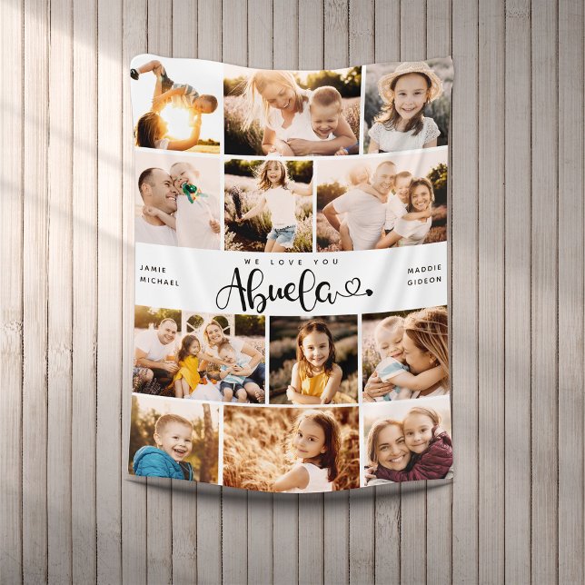  Abuela We Love you Hearts Modern Photo Collage  Fleece Blanket (Creator Uploaded)