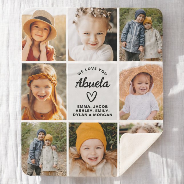 Abuela We Love you Hearts Modern Photo Collage Sherpa Blanket (Creator Uploaded)