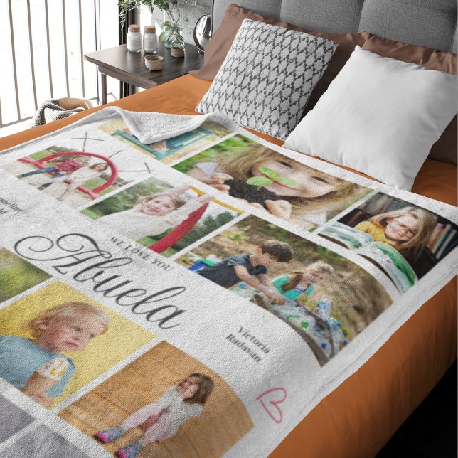 Abuela We Love You Personalised Hearts Fleece Blanket (Abuela large personalized fleece blankets add your photos and text.)