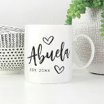 Abuela Year Established Grandma Coffee Mug<br><div class="desc">Create a sweet keepsake for grandma with this simple design that features "Abuela" in hand sketched script lettering accented with hearts. Personalise with the year she became a grandmother for a cute Mother's Day or pregnancy announcement gift.</div>