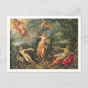 Abundance and the Four Elements, c.1606 (oil on co Postcard