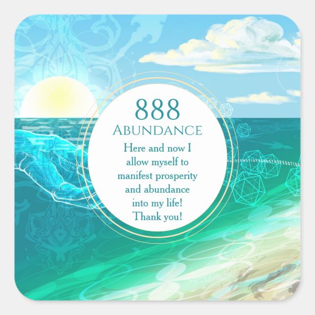 Abundance manifestation 888 angelic numbers square sticker (Front)