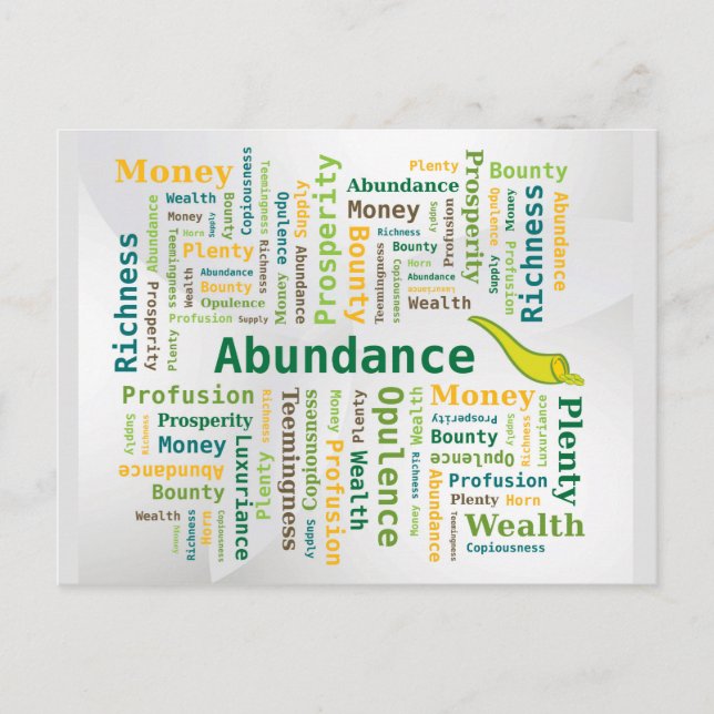Abundance Word Cloud Green Yellow Colours Postcard (Front)