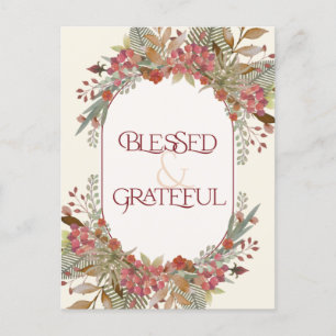 Abundant fall floral Blessed Grateful Thanksgiving Postcard