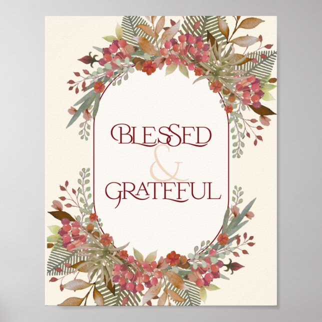 Abundant fall floral Blessed Grateful Thanksgiving Poster (Front)