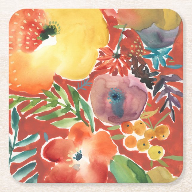 Abundant Florals III Square Paper Coaster (Front)
