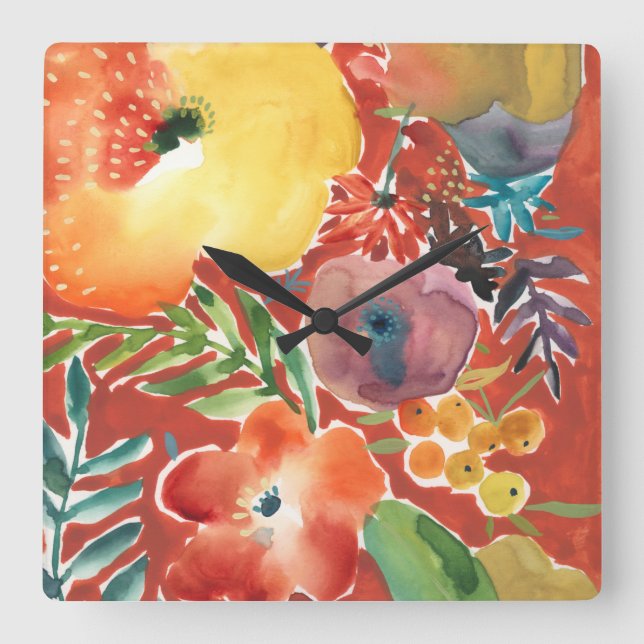 Abundant Florals III Square Wall Clock (Front)
