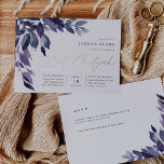 Abundant Foliage | Violet Botanical Bat Mitzvah<br><div class="desc">Elegant bat mitzvah invitation features blue and purple watercolor leaves and foliage cascading from the upper left corner,  embellished with rose gold foil accents. Personalise with your temple ceremony and celebration details aligned at the right. Add your RSVP information and additional details to the back.</div>
