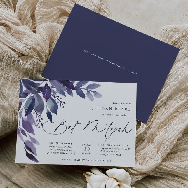 Abundant Foliage Violet Botanical Bat Mitzvah Invitation (Creator Uploaded)