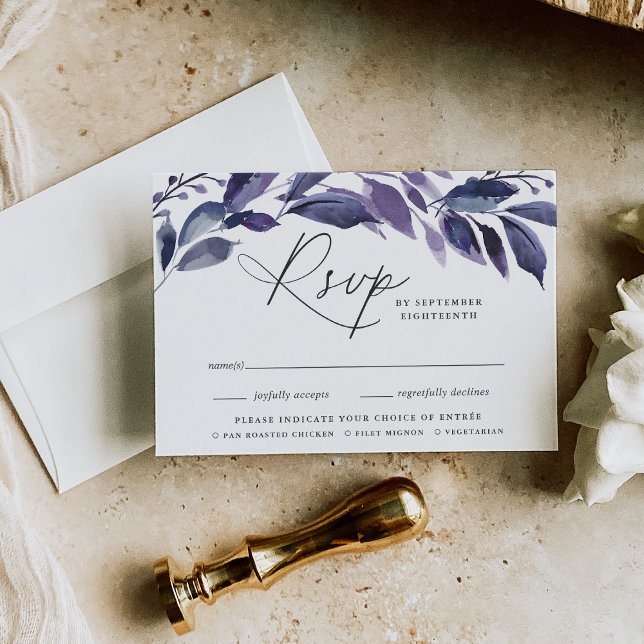 Abundant Foliage Violet Botanical Meal Choice RSVP Card (Creator Uploaded)