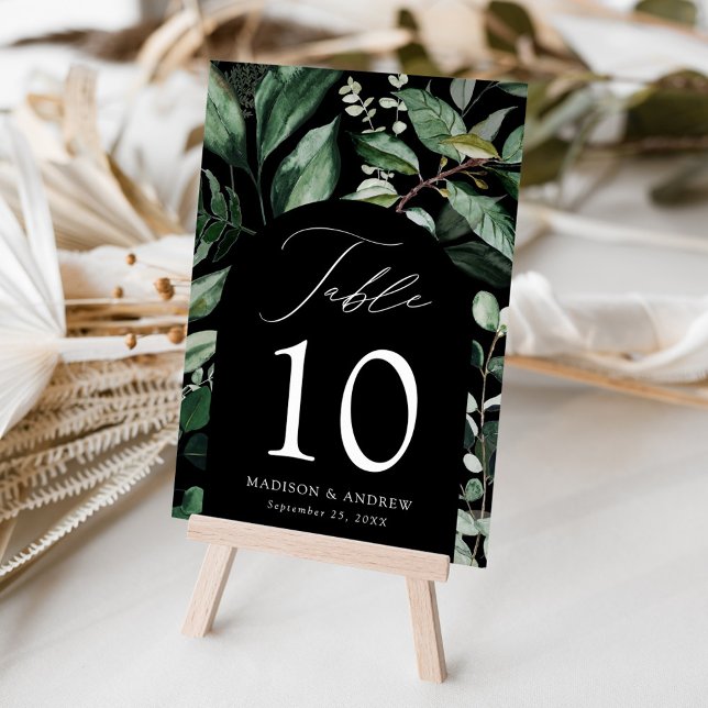 Abundant Greenery Arch Black Personalised Wedding Table Number (Creator Uploaded)