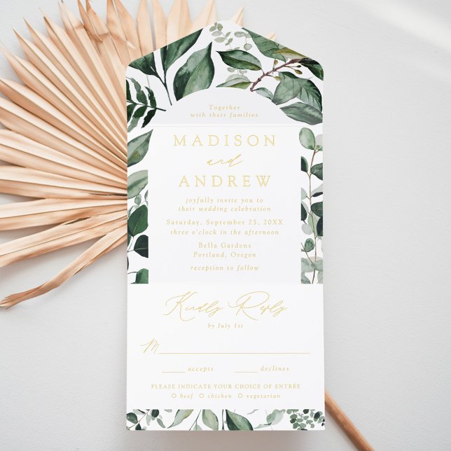 Abundant Greenery Arch Frame Foil Wedding All In One Invitation (Creator Uploaded)