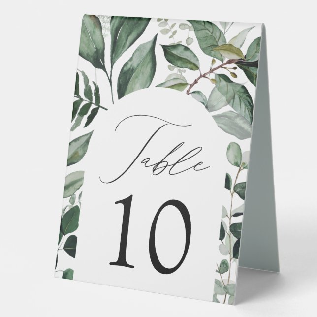 Abundant Greenery Arch Frame Wedding Table Number (Front)