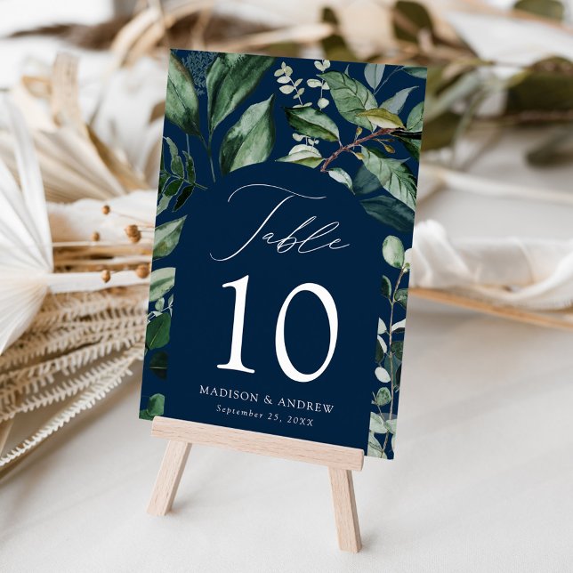 Abundant Greenery Arch Navy Personalised Wedding Table Number (Creator Uploaded)