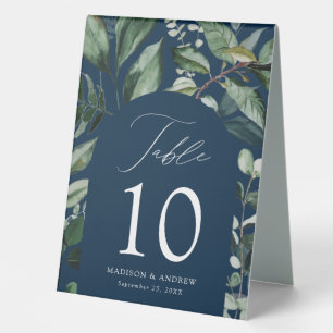 Abundant Greenery Arch Navy Wedding Table Number