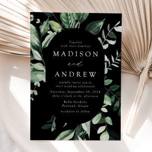 Abundant Greenery Black Oval Frame Wedding Invitation