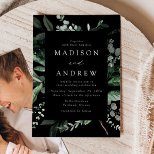 Abundant Greenery Black Photo Wedding Invitation