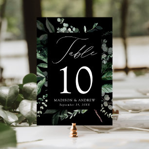Abundant Greenery Black Table Number Card