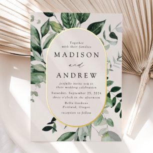 Abundant Greenery Cream and Gold Oval Wedding 