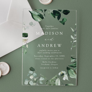 Abundant Greenery Geometric Frame Wedding Acrylic Invitations