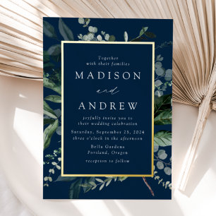 Abundant Greenery Navy and Gold Frame Wedding