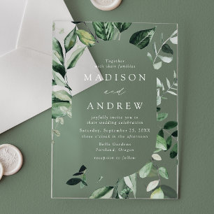 Abundant Greenery Oval Frame Wedding Acrylic Invitations