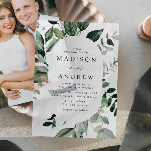 Abundant Greenery Oval Frame Wedding Vellum Invitations