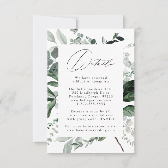 Abundant Greenery Wedding Details Enclosure Card (Front)