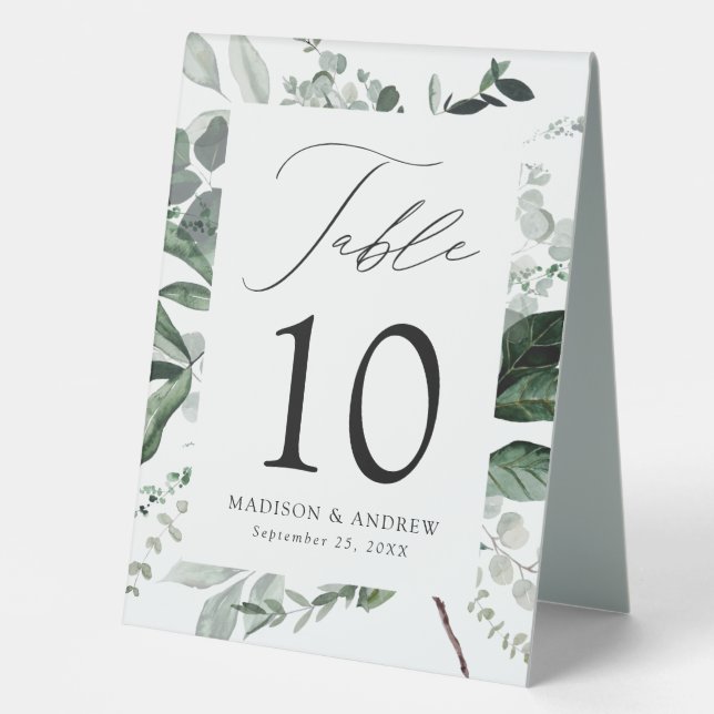 Abundant Greenery Wedding Table Number (Front)