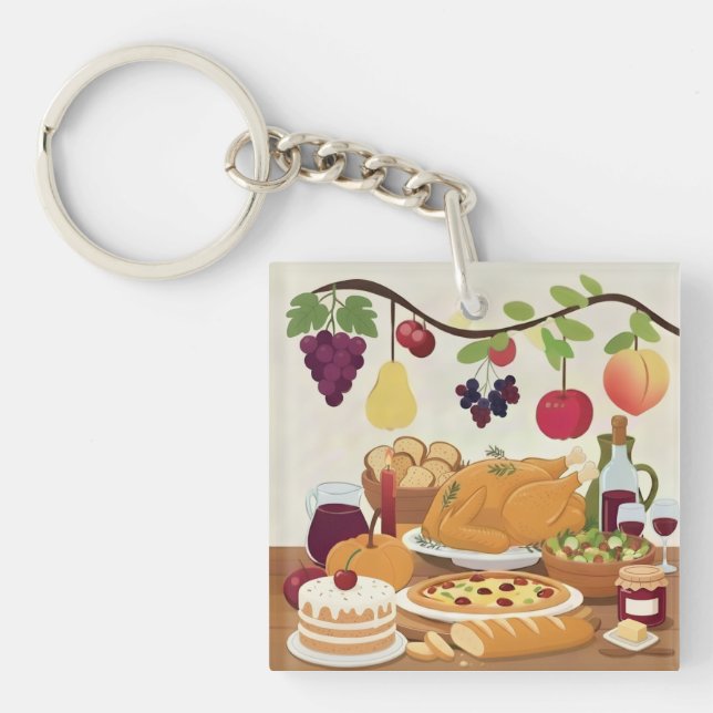 Abundant Holiday Feast: Autumn Celebration Illustr Key Ring (Front)