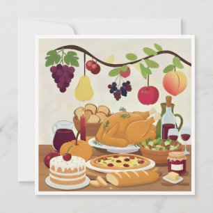 Abundant Holiday Feast: Autumn Celebration Illustr Thank You Card