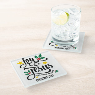 Abundant Joy in Jesus Christian Christmas Glass Coaster