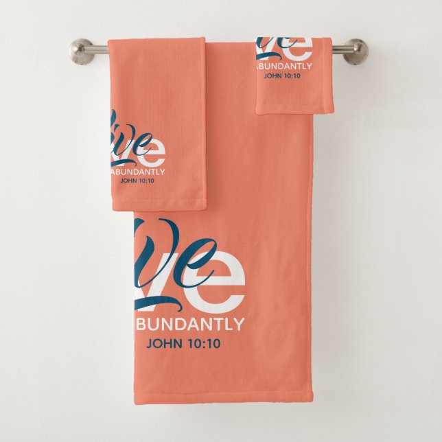 ABUNDANT LIFE John 10:10 Christian SALMON Bath Towel Set (Insitu)