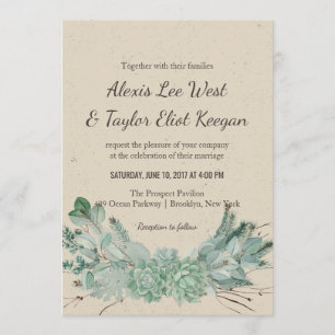 Abundant Love - Succulent Bouquet Wedding Invites