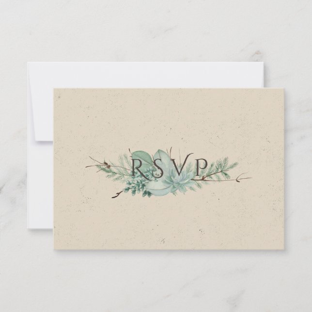 Abundant Love - Succulent Bouquet Wedding RSVP (Front)