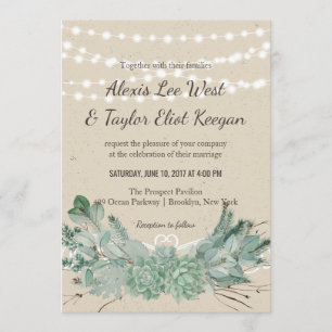 Abundant Love-Succulent String Lights Wedding Invitation