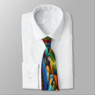 Abundant Tropical Parrots Among Green Foliage Tie